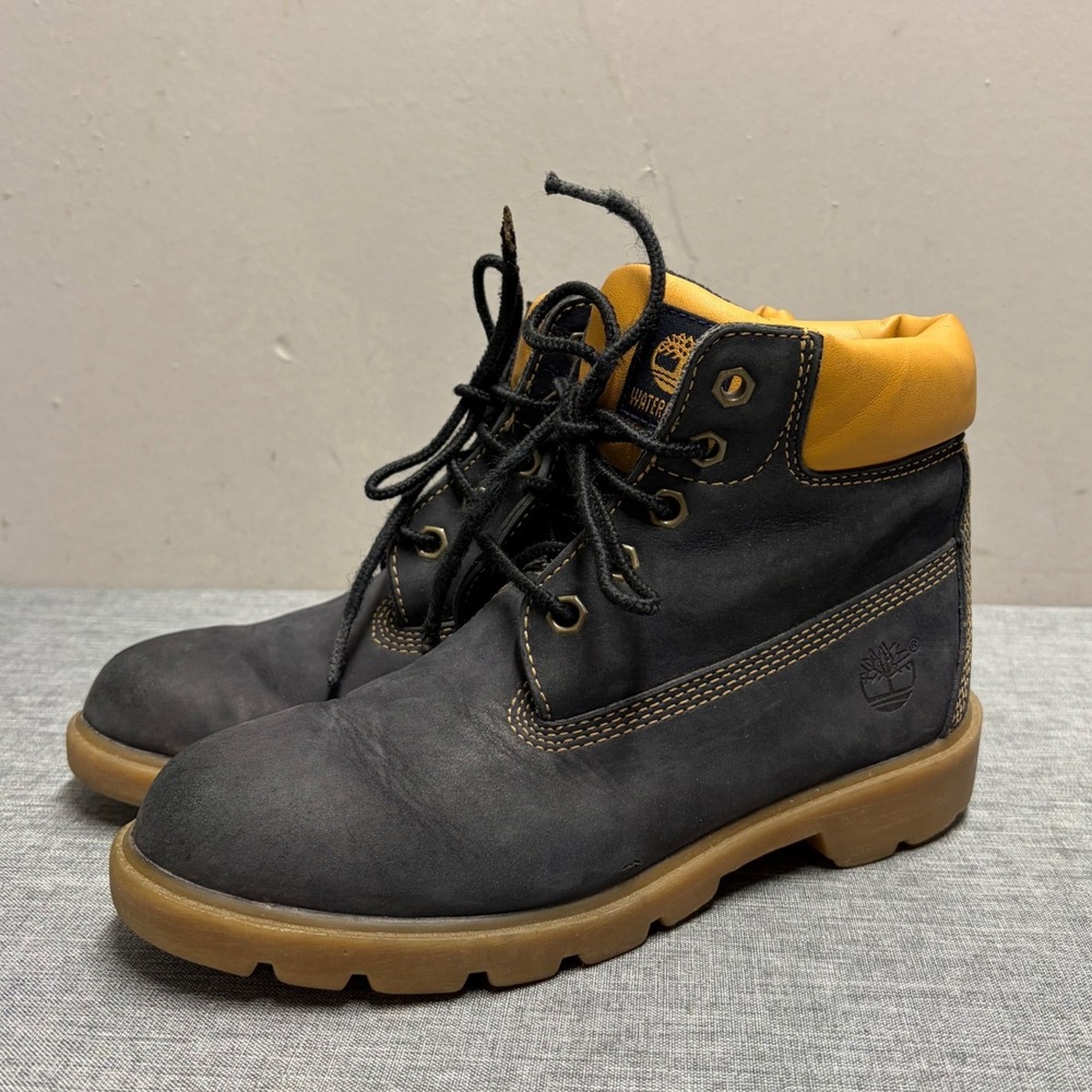 Timberland 6-Inch Premium Boots Kids Size 2M Navy Wheat Waterproof Leather V97